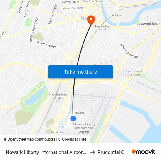 Newark Liberty International Airport Marriott to Prudential Center map