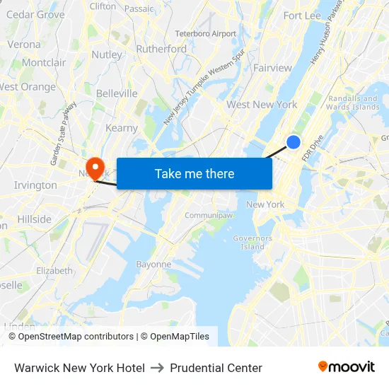 Warwick New York Hotel to Prudential Center map