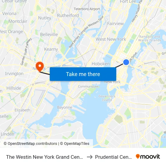 The Westin New York Grand Central to Prudential Center map