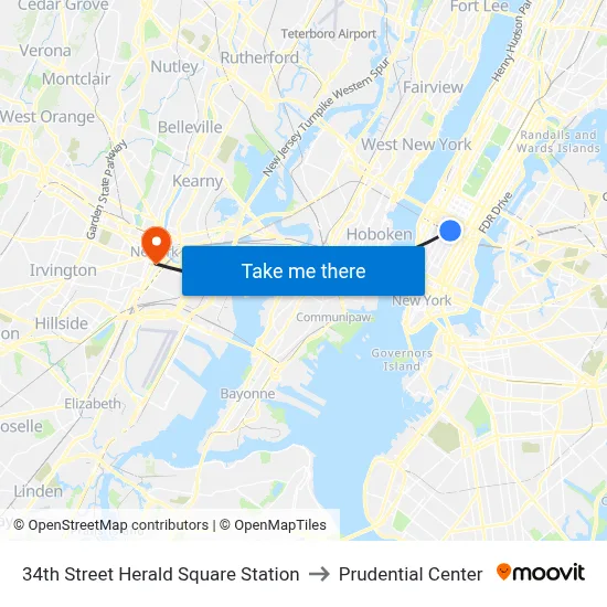 34th Street Herald Square Station to Prudential Center map