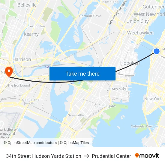 34th Street Hudson Yards Station to Prudential Center map