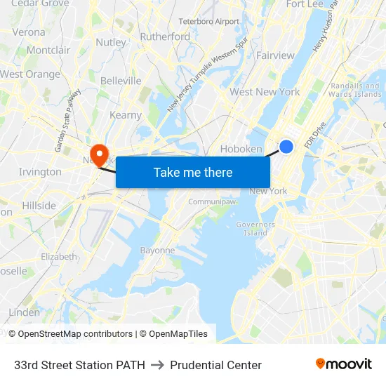 33rd Street Station PATH to Prudential Center map
