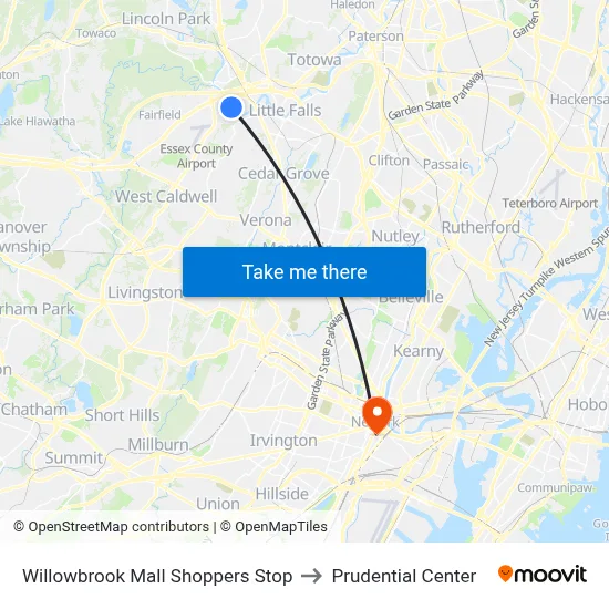 Willowbrook Mall Shoppers Stop to Prudential Center map