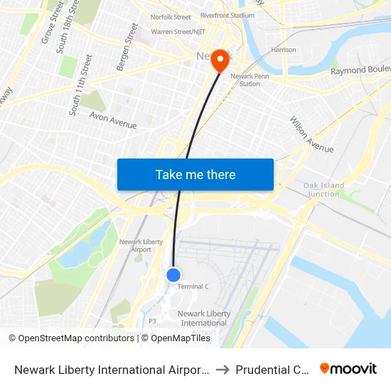 Newark Liberty International Airport Station to Prudential Center map