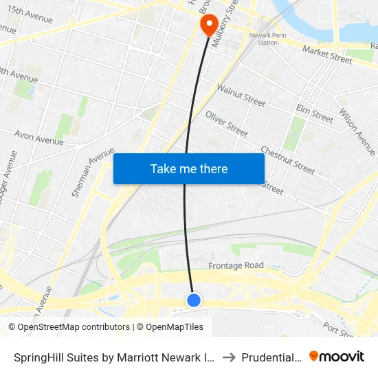 SpringHill Suites by Marriott Newark International Airport to Prudential Center map
