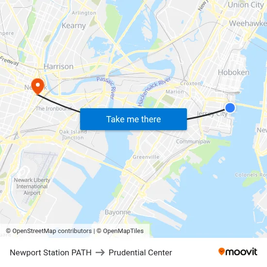 Newport Station PATH to Prudential Center map