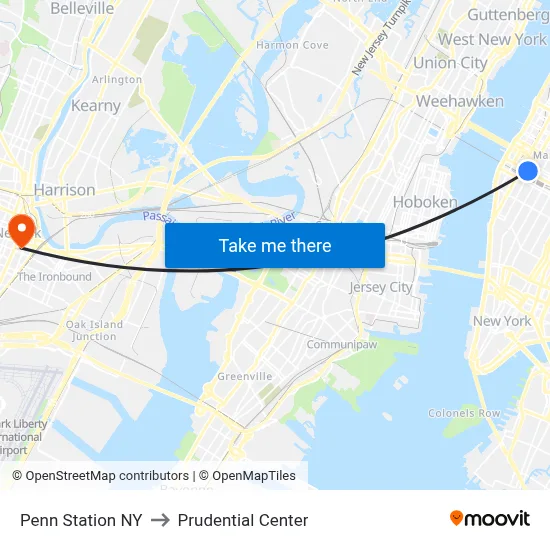 Penn Station NY to Prudential Center map