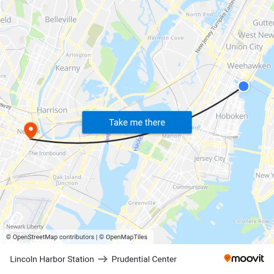 Lincoln Harbor Station to Prudential Center map
