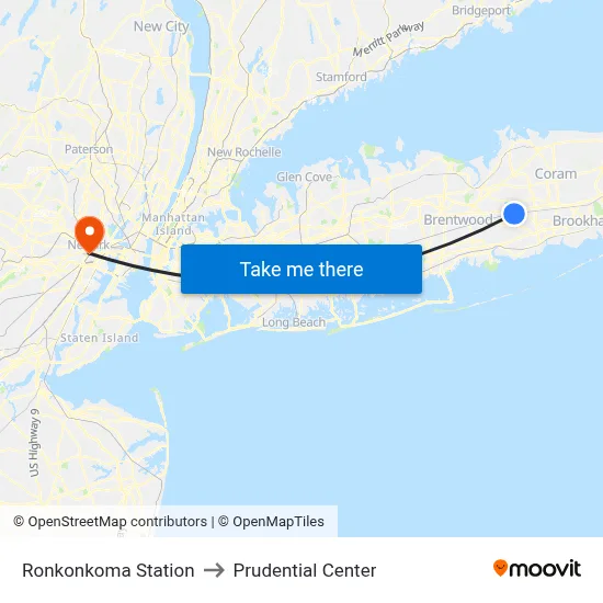 Ronkonkoma Station to Prudential Center map