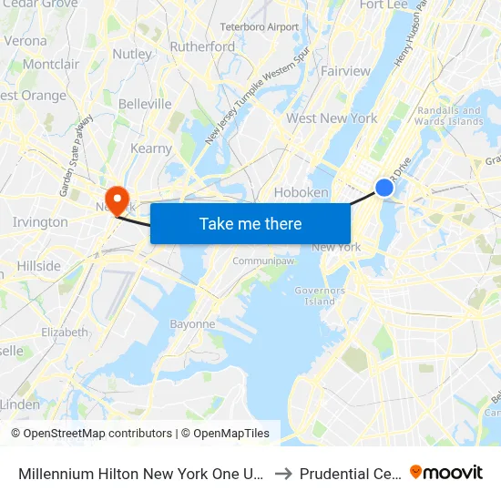 Millennium Hilton New York One UN Plaza to Prudential Center map