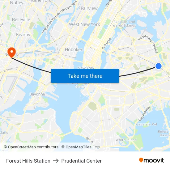 Forest Hills Station to Prudential Center map