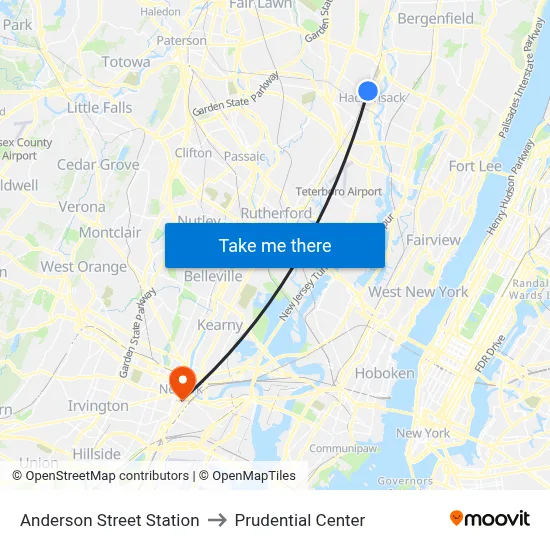 Anderson Street Station to Prudential Center map