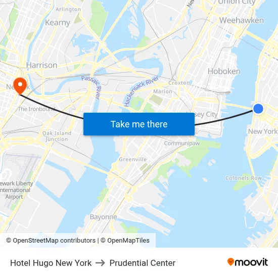 Hotel Hugo New York to Prudential Center map