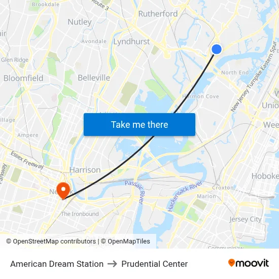 American Dream Station to Prudential Center map