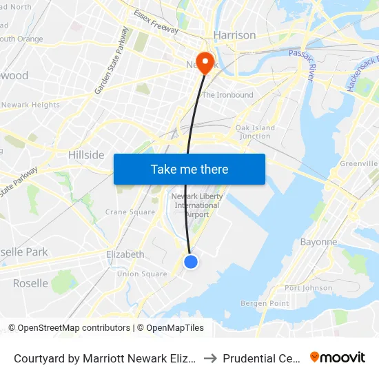 Courtyard by Marriott Newark Elizabeth to Prudential Center map