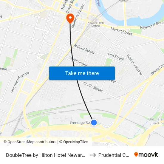 DoubleTree by Hilton Hotel Newark Airport to Prudential Center map
