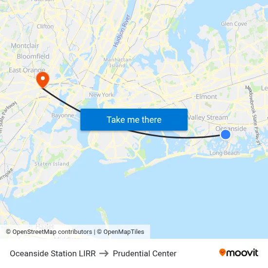 Oceanside Station LIRR to Prudential Center map