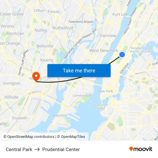 Central Park to Prudential Center map