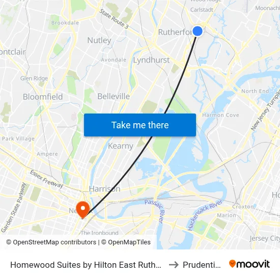Homewood Suites by Hilton East Rutherford - Meadowlands, NJ to Prudential Center map