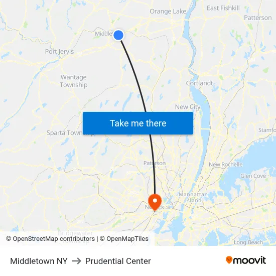 Middletown NY to Prudential Center map
