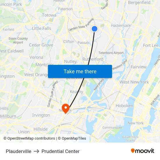 Plauderville to Prudential Center map