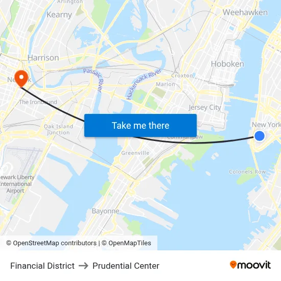 Financial District to Prudential Center map