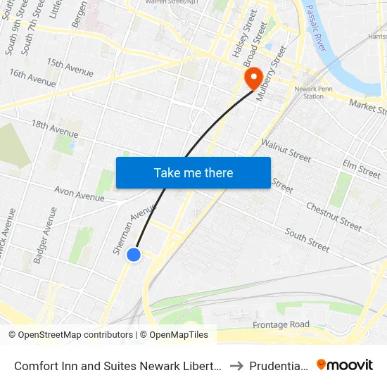Comfort Inn and Suites Newark Liberty International Airport to Prudential Center map