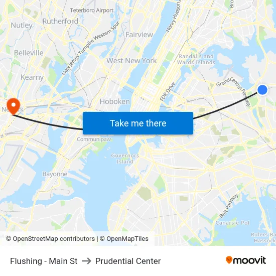 Flushing - Main St to Prudential Center map
