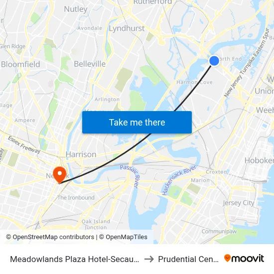 Meadowlands Plaza Hotel-Secaucus, 40 Wood Ave to Prudential Center map