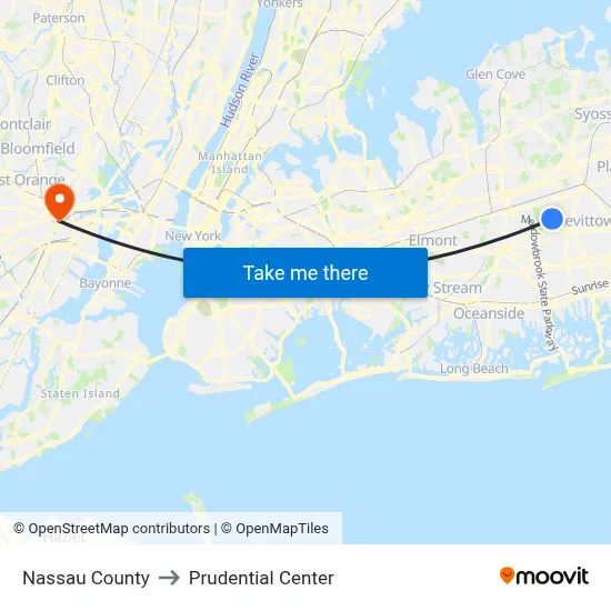Nassau County to Prudential Center map