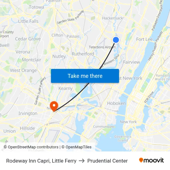 Rodeway Inn Capri, Little Ferry to Prudential Center map