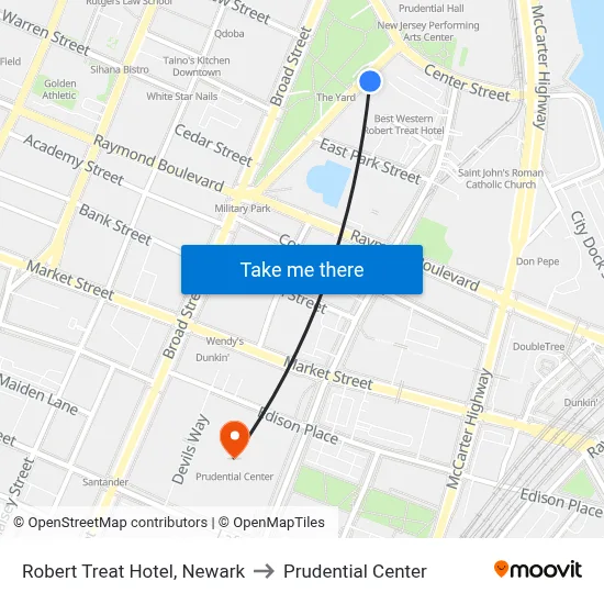 Robert Treat Hotel, Newark to Prudential Center map