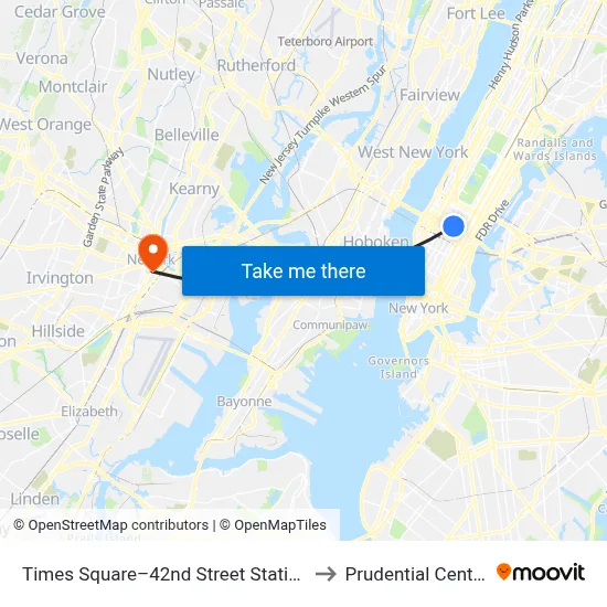 Times Square–42nd Street Station to Prudential Center map