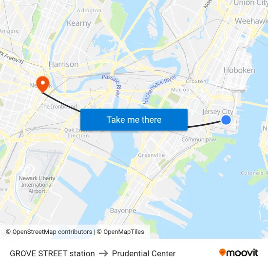 GROVE STREET station to Prudential Center map
