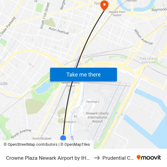Crowne Plaza Newark Airport by IHG, Elizabeth to Prudential Center map
