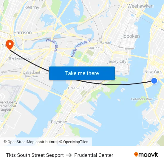Tkts South Street Seaport to Prudential Center map