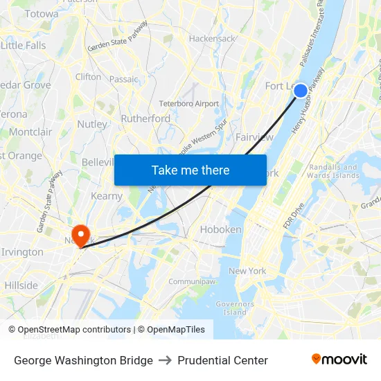 George Washington Bridge to Prudential Center map