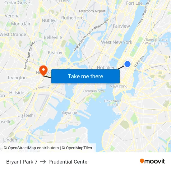 Bryant Park 7 to Prudential Center map