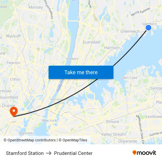 Stamford Station to Prudential Center map