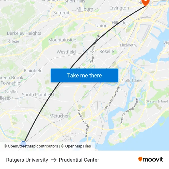Rutgers University to Prudential Center map
