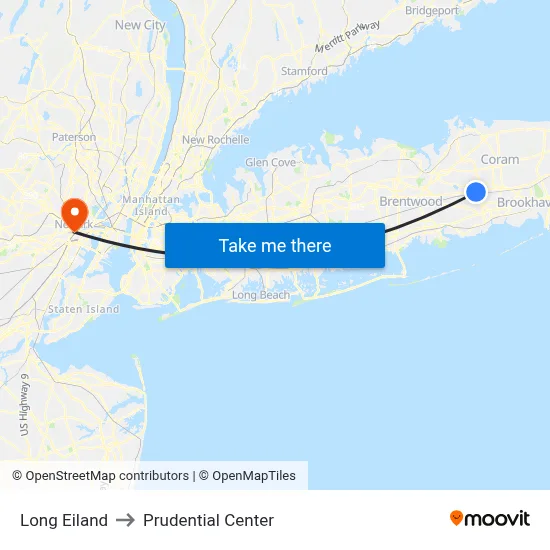 Long Eiland to Prudential Center map