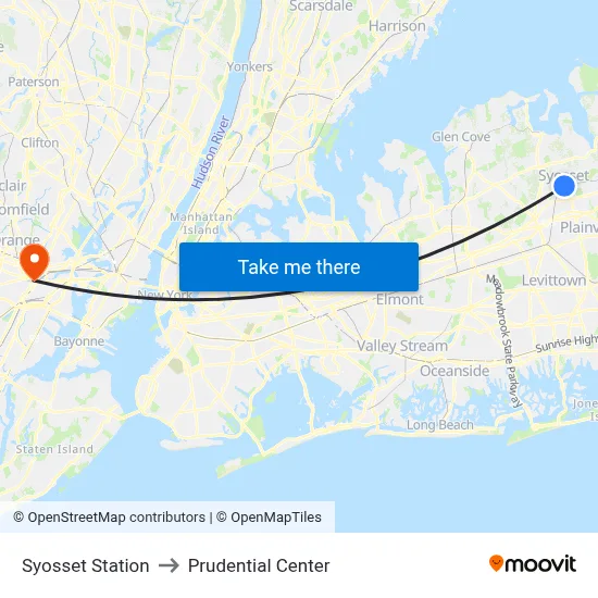 Syosset Station to Prudential Center map
