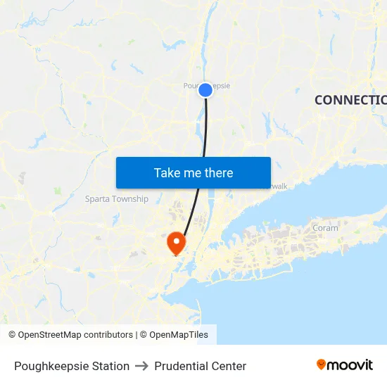 Poughkeepsie Station to Prudential Center map