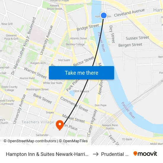 Hampton Inn & Suites Newark-Harrison-Riverwalk to Prudential Center map
