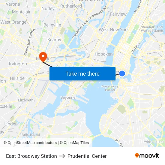 East Broadway Station to Prudential Center map