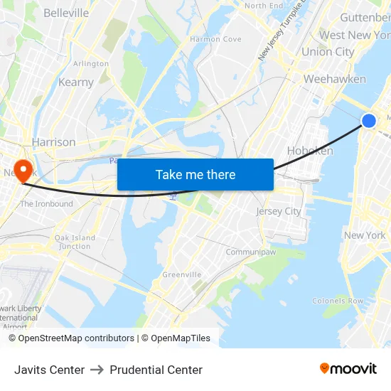 Javits Center to Prudential Center map