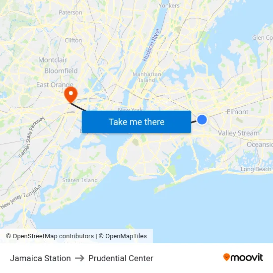 Jamaica Station to Prudential Center map