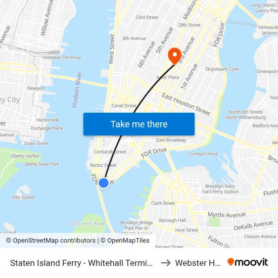 Staten Island Ferry - Whitehall Terminal to Webster Hall map
