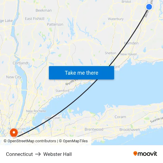 Connecticut to Webster Hall map