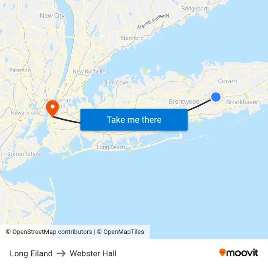 Long Eiland to Webster Hall map